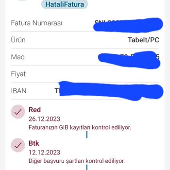 Vatan Bilgisayar Hatalı Fatura Nedeniyle Başvurumun Reddi