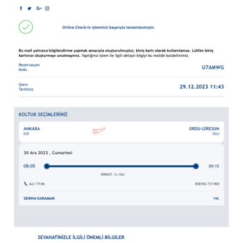Anadolu Jet Online Check-in Sorunu