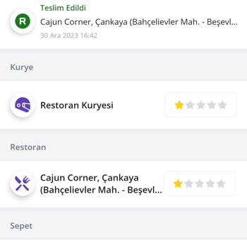 Cajun Corner Getir Yemekte Kurye Hatası