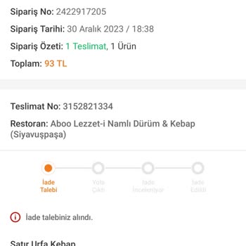Namlı Dürüm TrendyolGo Sipariş Gecikmesi Ve Müşteri Hizmetleri Sorunu