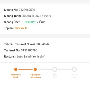 Let's Salad Yemek Teslim Edilmedi