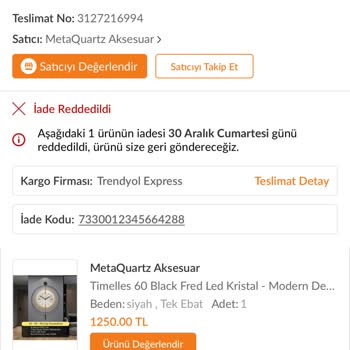 Trendyol Metaquartz Aksesuar İade Kabul Etmiyor