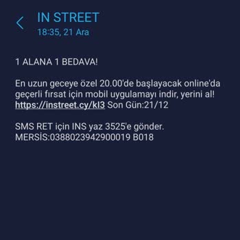 In Street 1 Alana 1 Bedava Fiyasko Kampanyası