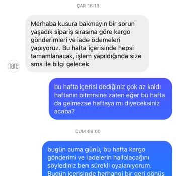 Nare Giyim Ürün Gönderilmiyor, İade Yapılmıyor