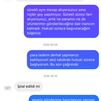 Nare Giyim Ürün Gönderilmiyor, İade Yapılmıyor