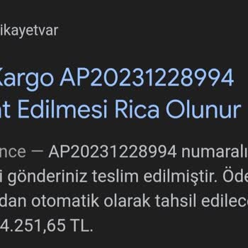 PTT Kargo AP20231228994 Numaralı Ödemeli Kargo