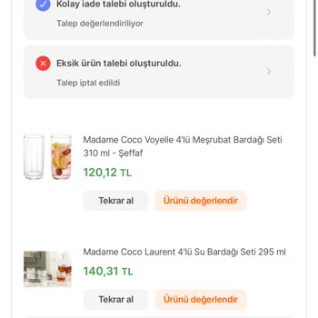 Madame Coco Hepsiburada'dan Aldığım Siparişlerin Eksikliği