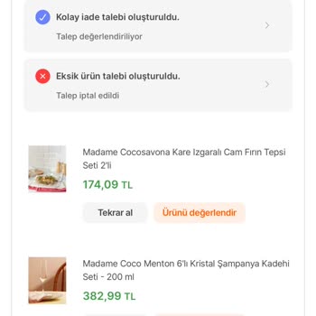 Madame Coco Hepsiburada'dan Aldığım Siparişlerin Eksikliği