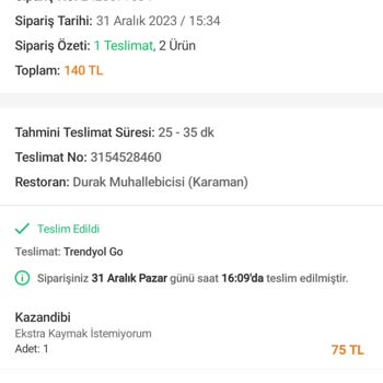 Trendyol Yemek Kuryesi Siparişimi Yok Etti
