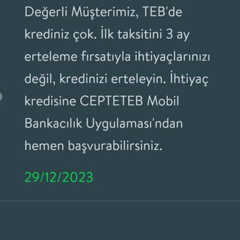 TEB Yalan Yanlış Mesajlarla Müşteri Olarak Oyalama, Kaybetmeme