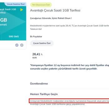 Media Markt Forum AVM Avantajlı Çocuk Saati 1GB Tarifesi