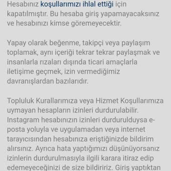 Instagram Hesabımı Sebepsiz Yere Kapattı