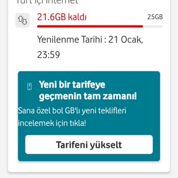 Vodafone 25 GB Net Paketimden Önce 3 GB Ek Neti Bitirip Aşım Ücreti Ödüyorum