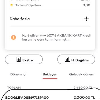 Google Ads İznim Olmadan Kredi Kartımdan 2000 Lira Çekim Yapmıştır