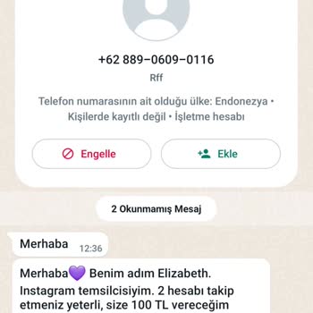 WhatsApp Bilinmeyen Numara Mesajı