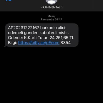 PTT Kargo Telefonuma Gelen SMS