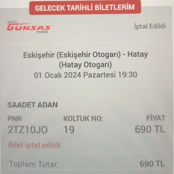 Hatay Günsas Turizm Günsaş Otobüs Firmasının Son Anda Bileti İptal Etmesi