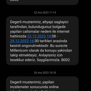Millenicom Altyapı İnternet Verilememesi
