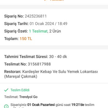 Trendyol Yemek Siparişimi Teslim Etmedi Ücretimi İade Etmedi