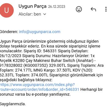 Uygunparca.com Uygun Parça Teslimat Sorunu