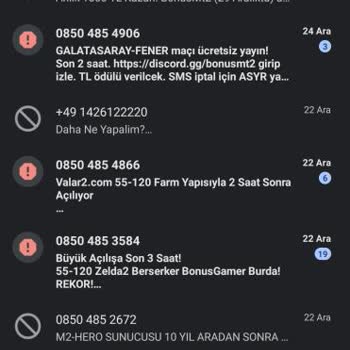 Vodafone Reklam SMS Ve Aramaları.