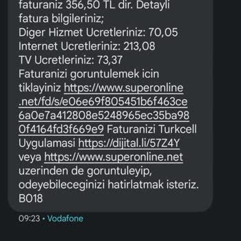 Superonline Hatalı Fatura SMS