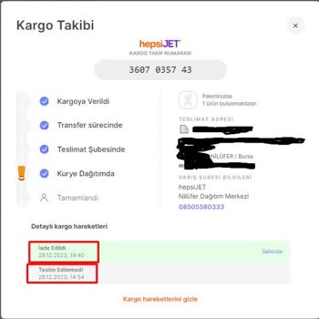 Hepsiburada Satıcılı Ürün Kargo Sürecine Girmeden İade Oldu