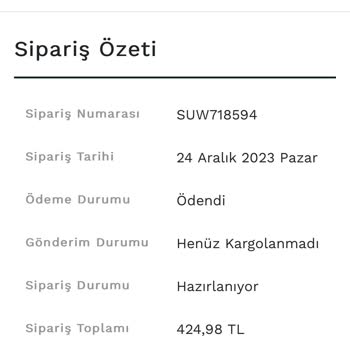 Suwen 1 Haftadır Kargoya Verilmeyen Ürünüm