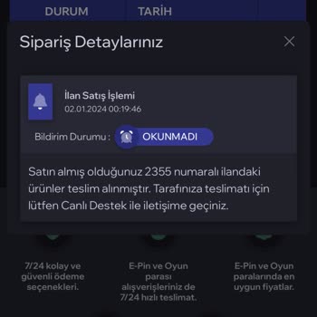Oyuneks İtem Teslim Yapmadı
