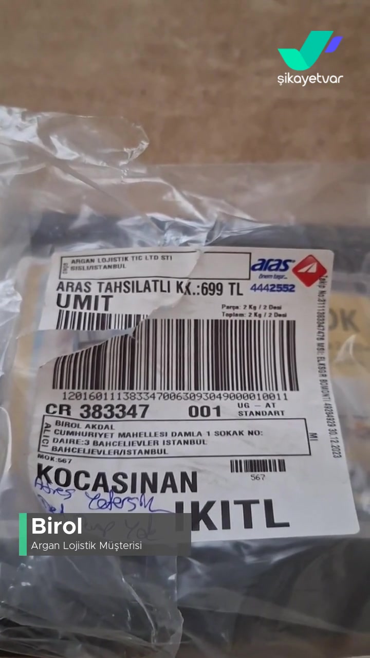 Argan Lojistik Ve Aras Kargo'dan Şikayetçiyim! videonun kapak resmi