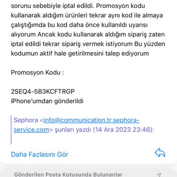 Sephora Ödeme Alınamama Ve Sipariş İptali Sonucu İndirim Kodu Hatası