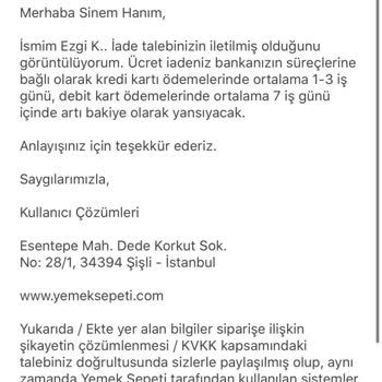 Yemeksepeti Sipariş Ve İade İşlemleriyle İlgili Yaşanan Sorunlar