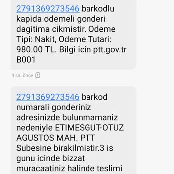 PTT Kargo PTT Yenimahalle Şubesi Teslim Yapmaması Ve Ücret Talep Etmeleri