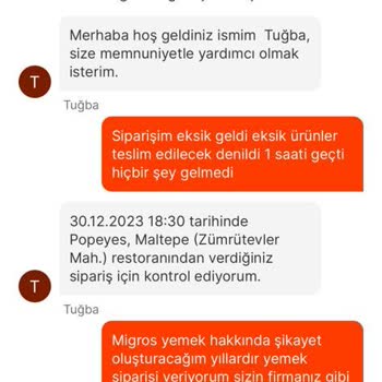 Migros Yemek Eksik Ürün Para İadesi Yok