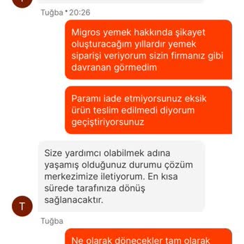 Migros Yemek Eksik Ürün Para İadesi Yok