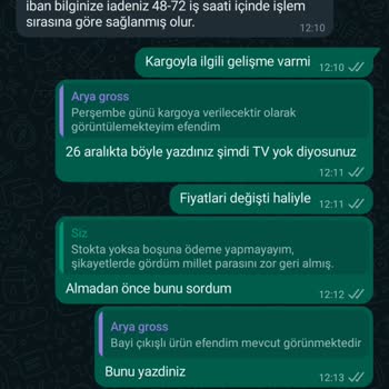 Arya Gross Ürün Gönderilmemesi Ve Paranın İade Edilmemesi Hakkında.