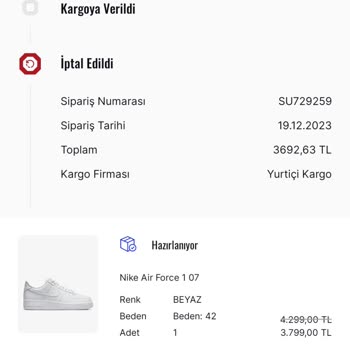 Nike Benden Habersiz Sipariş İptali Oldu.