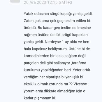 Vivense Yatak Odası Takımı Teslimat Ve Servis Şikayeti