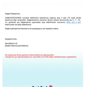 Denizbank Yutulan Paranın İadesini Yapmıyor