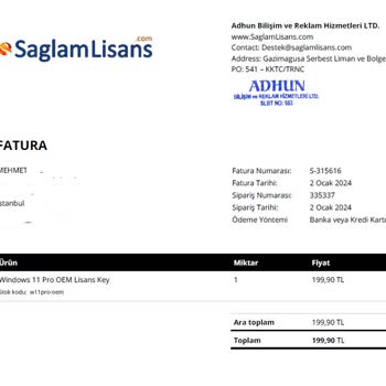 Sağlam Lisans Sahte Şifre Satışı.