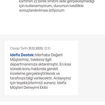 İdefix Geri Ödeme Gecikmesi