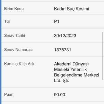 Mesleki Yeterlilik Kurumu (MYK) MYK Sınav 90 Puanla Başarısız