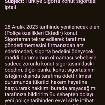 Ziraat Bankası Türkiye Sigorta Konut Sigortası İptali