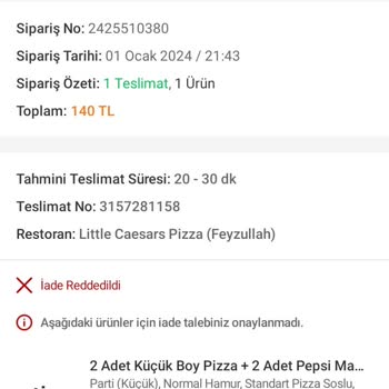 Trendyol Yemek Ve Little Caesars Bozuk Ürünün Arkasında Durmaması