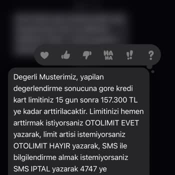 Ziraat Bankası Limit Attırma Mesajı