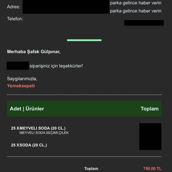 Yemeksepeti Şirketinden Haberim Olmadan Yapılan Alışverişler