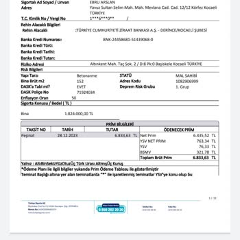 Ziraat Bankası Özel Konut Sigortasının İptalini İstiyorum.