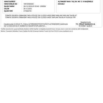 Ziraat Bankası Özel Konut Sigortasının İptalini İstiyorum.