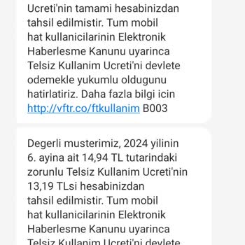 Vodafone Telsiz Kullanım Ücreti Haksız Yere