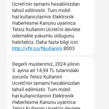 Vodafone Telsiz Kullanım Ücreti Haksız Yere